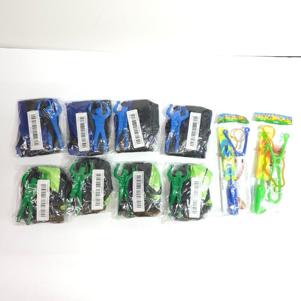 Parachute Toys Slingshot Flying Toy Bulk Lot Blue Green Party Favors